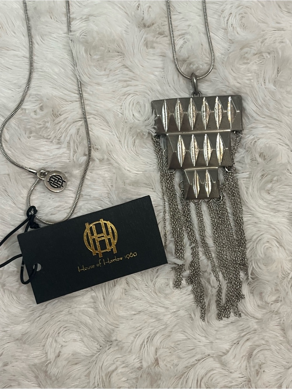 House of Harlow 1960 Silver-Tone Pyramid Fringe Pendant Necklace
